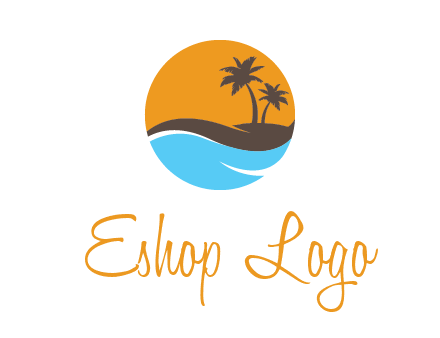 palm trees and waves in circle travel logo