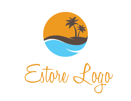 palm trees and waves in circle travel logo