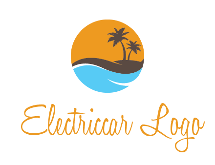 palm trees and waves in circle travel logo