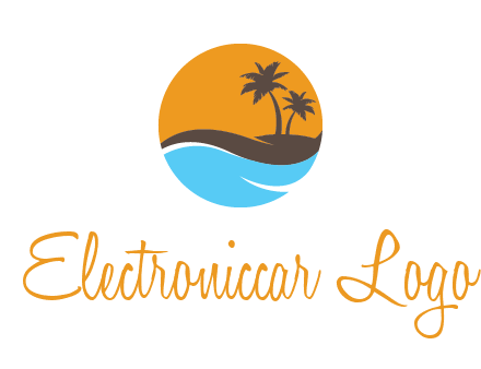 palm trees and waves in circle travel logo