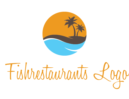 palm trees and waves in circle travel logo