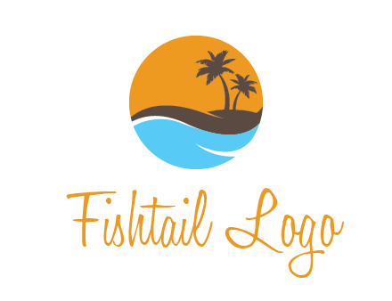 palm trees and waves in circle travel logo