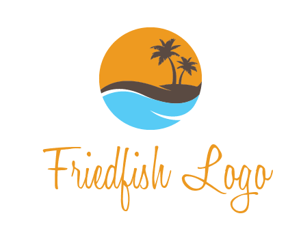 palm trees and waves in circle travel logo