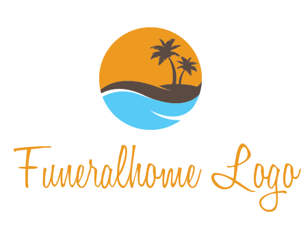 palm trees and waves in circle travel logo