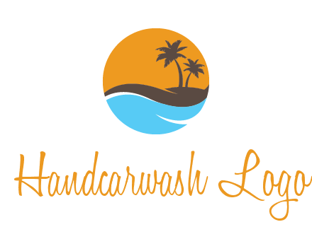 palm trees and waves in circle travel logo