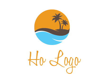 palm trees and waves in circle travel logo