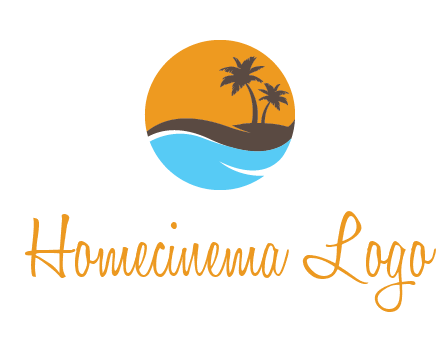 palm trees and waves in circle travel logo