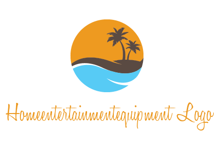 palm trees and waves in circle travel logo