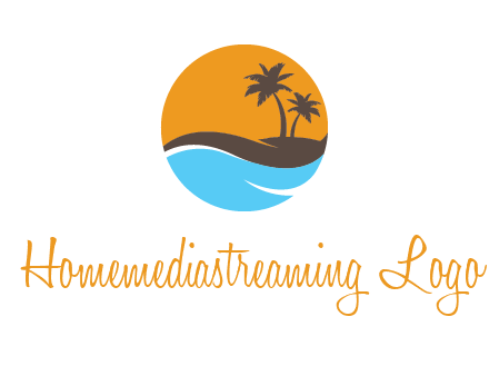 palm trees and waves in circle travel logo