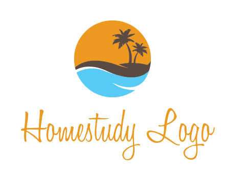 palm trees and waves in circle travel logo