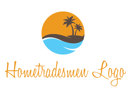 palm trees and waves in circle travel logo