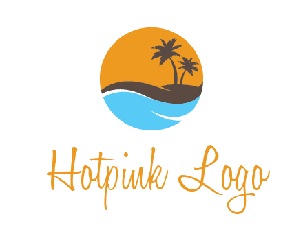 palm trees and waves in circle travel logo