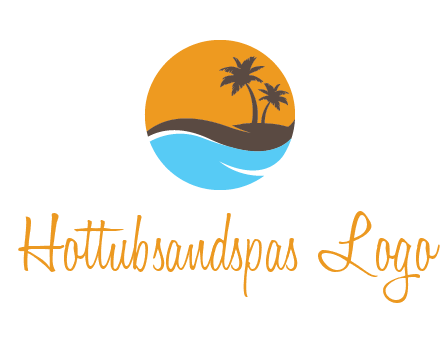 palm trees and waves in circle travel logo