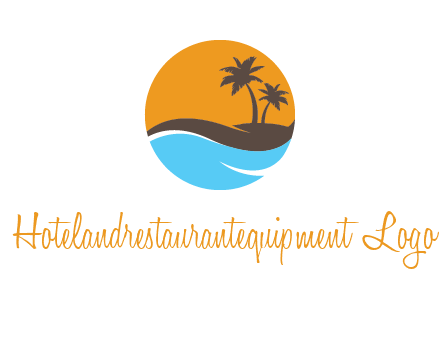 palm trees and waves in circle travel logo