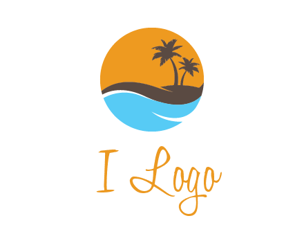 palm trees and waves in circle travel logo