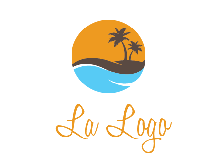 palm trees and waves in circle travel logo