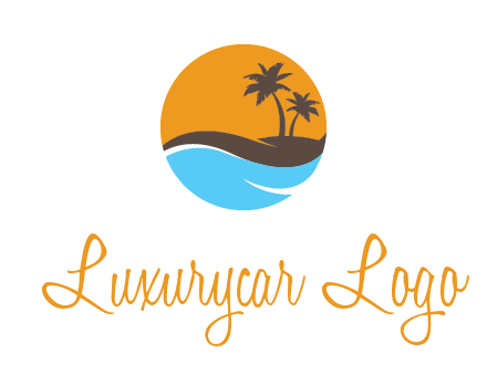 palm trees and waves in circle travel logo