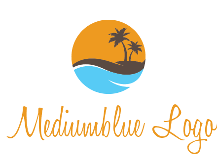 palm trees and waves in circle travel logo