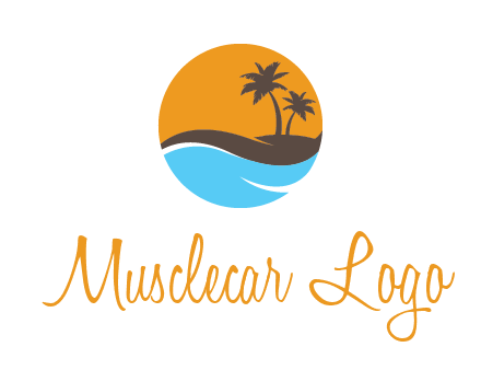 palm trees and waves in circle travel logo