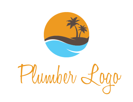 palm trees and waves in circle travel logo