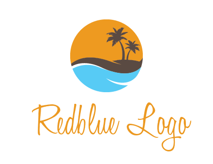 palm trees and waves in circle travel logo