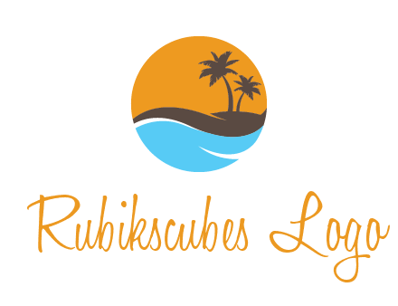 palm trees and waves in circle travel logo