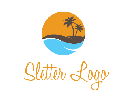 palm trees and waves in circle travel logo