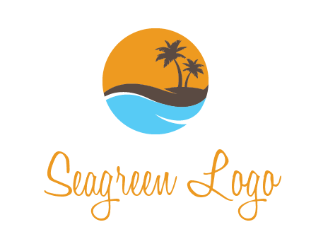 palm trees and waves in circle travel logo