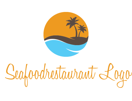 palm trees and waves in circle travel logo