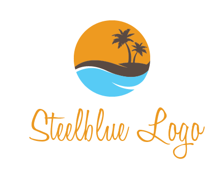 palm trees and waves in circle travel logo