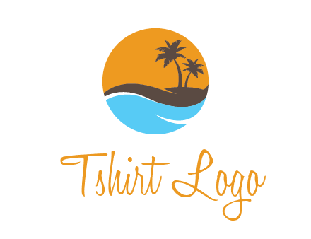 palm trees and waves in circle travel logo