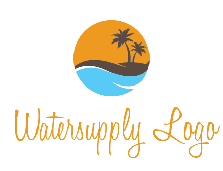 palm trees and waves in circle travel logo