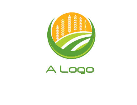 wheat stalks and field in circle agriculture logo