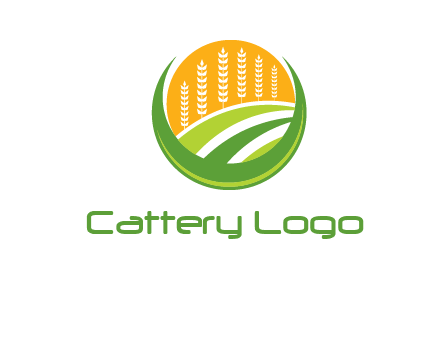 wheat stalks and field in circle agriculture logo