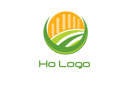 wheat stalks and field in circle agriculture logo