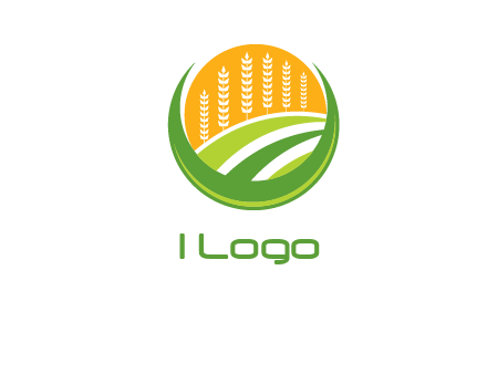 wheat stalks and field in circle agriculture logo