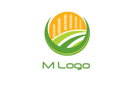 wheat stalks and field in circle agriculture logo