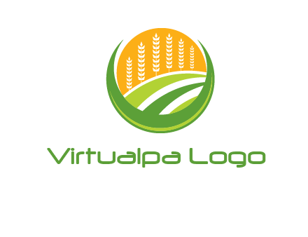 wheat stalks and field in circle agriculture logo