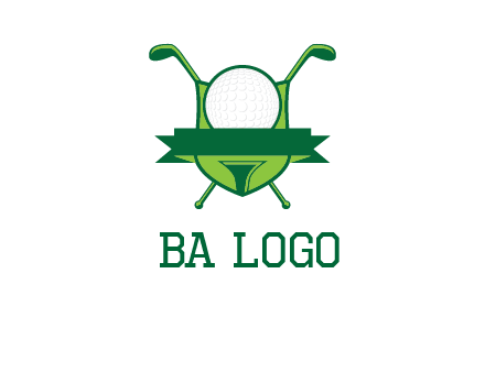 golf ball on tee in front of crossed golf clubs monogram