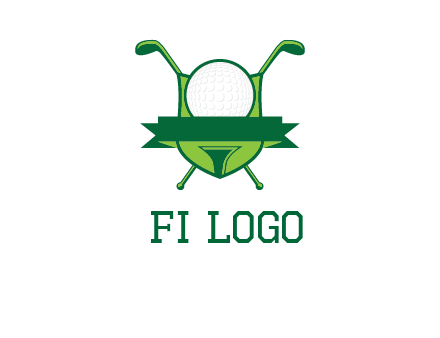 golf ball on tee in front of crossed golf clubs monogram