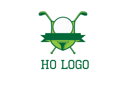 golf ball on tee in front of crossed golf clubs monogram