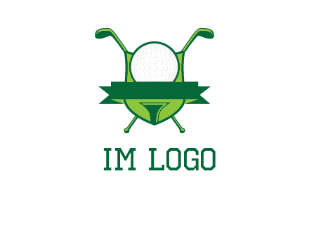 golf ball on tee in front of crossed golf clubs monogram