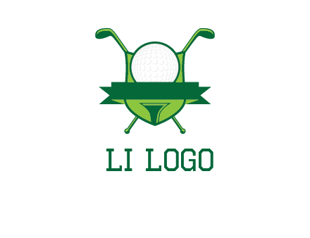 golf ball on tee in front of crossed golf clubs monogram