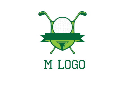 golf ball on tee in front of crossed golf clubs monogram