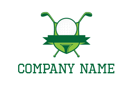 golf ball on tee in front of crossed golf clubs monogram