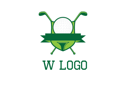 golf ball on tee in front of crossed golf clubs monogram