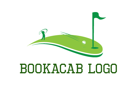 man standing on turf swinging golf club hits ball into hole illustration