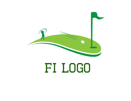 man standing on turf swinging golf club hits ball into hole illustration