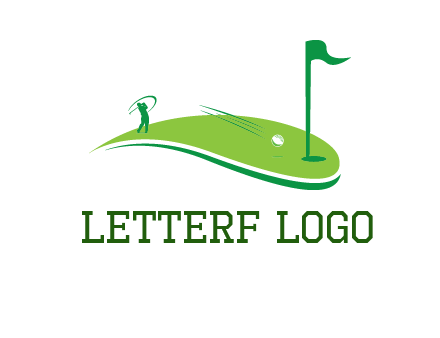 man standing on turf swinging golf club hits ball into hole illustration