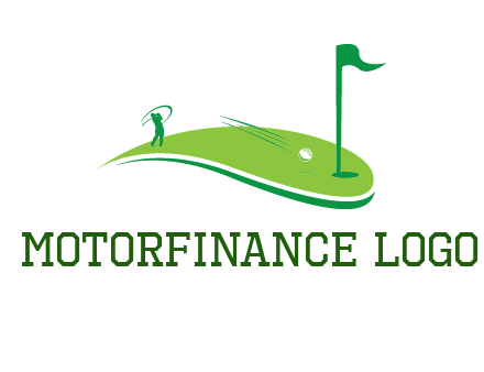 man standing on turf swinging golf club hits ball into hole illustration